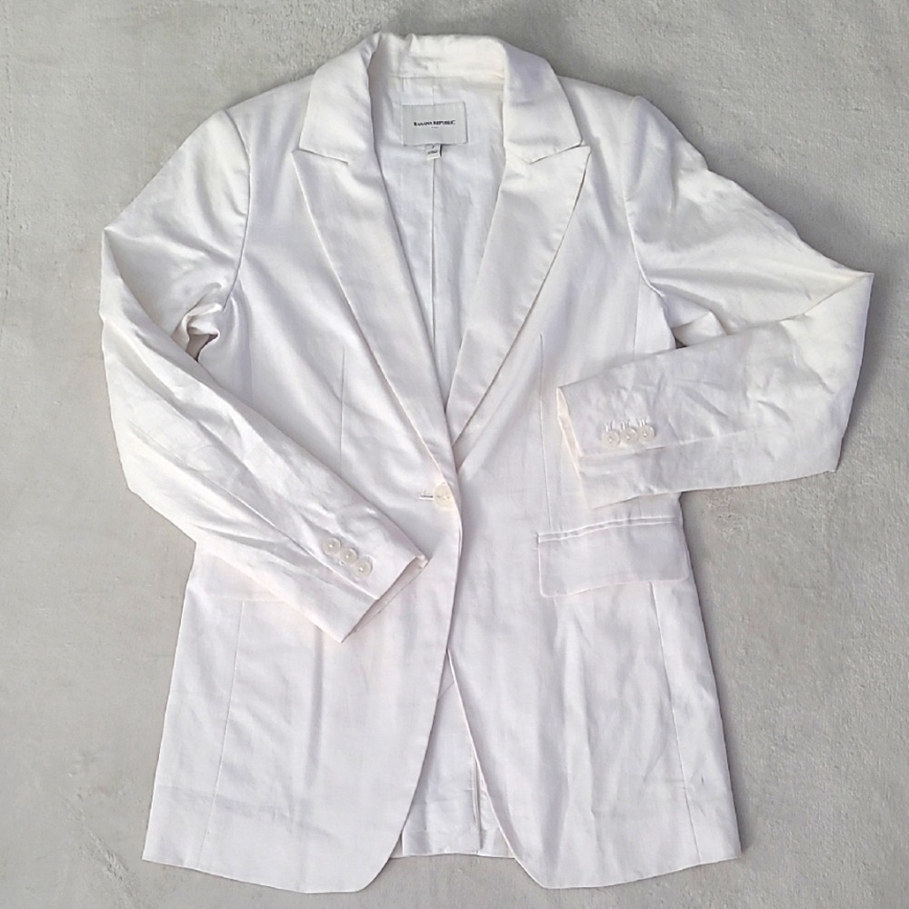 Banana Republic Linen Cotton Blazer White Single Button Lined Career Jacket Sz 2